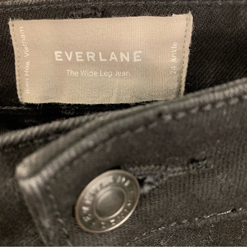 Everlane sz 24 The Button Fly Wide Leg Ankle Black Denim Jeans Higher Rise - Picture 7 of 10